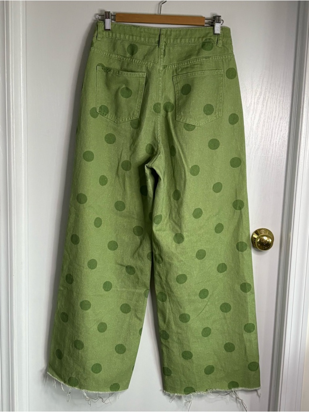 Missguided Green Polka Dot Wide Leg Jeans Size 4 - Picture 3 of 5